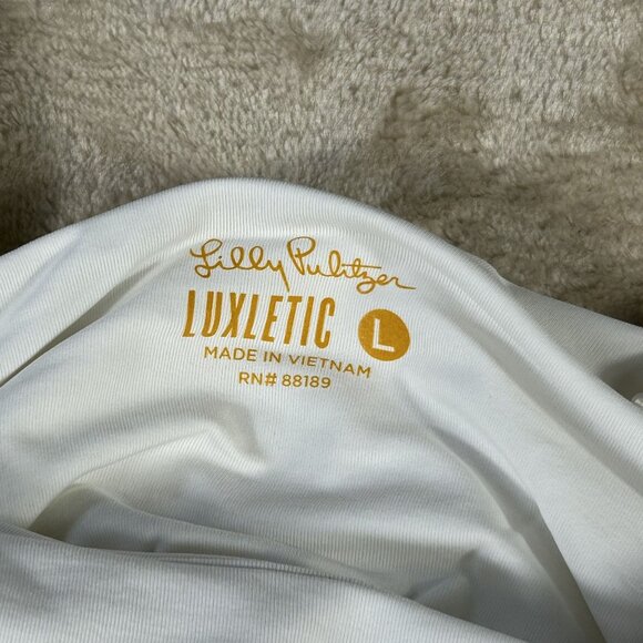 Lilly Pulitzer Luxletic Lucine Bra Tank White Size Large Ruffle Straps Padded - Picture 3 of 11